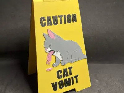 Folding Cat Vomit Warning Sign 3D print model