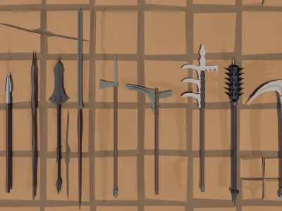 50 Low Poly Polearms Low-poly 3D model