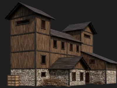 Old Wooden House Building 4K Textures GameReady 124 Low-poly 3D model