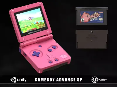 Gameboy Advance SP Kirby Low-poly 3D model