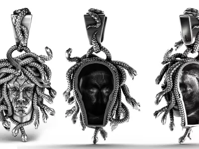 Medusa Light Weight Snake Face Pendant 3D print model