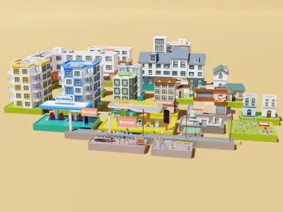 City elements - constructor Low-poly 3D model