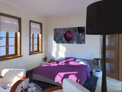 Bedroom with fireplace 3D model