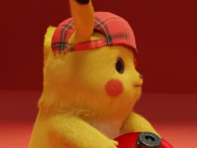 Pikachu with pokeball Low-poly 3D model