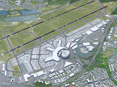 Dusseldorf Airport 10km Low-poly 3D model