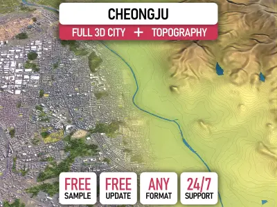 Cheongju - 3D City Topography Terrain 3D Model Pack