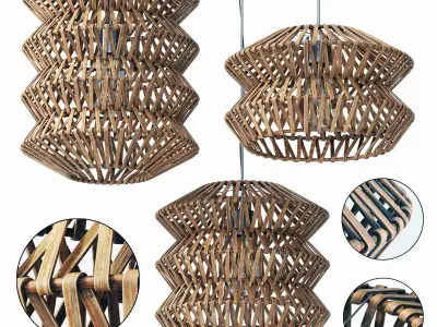 Lamp wood rattan wicker ZigZag 3D model