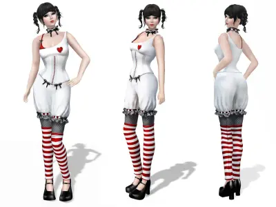 Heart Bloomers and Leggings Outfit Low-poly 3D model