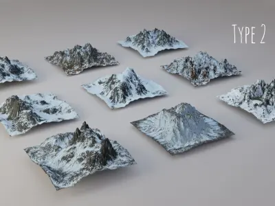 Huge Terrain Pack and Mountain Material Generator Low-poly 3D model