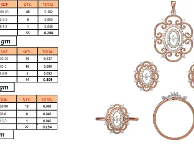 Light Minimalist Diamond Ring Earrings Pendant Set 3D print model