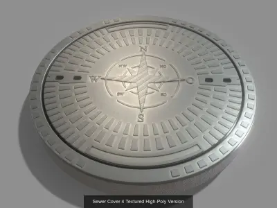 Compass Sewer Cover 4 Basic Low and High-Poly Versions 3D Model Pack