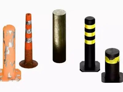 Traffic GameReady Bollards with 2 Materials Low-poly 3D model