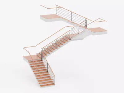 Square Staircase V3 - Multi-Level Modern Interior Stairs Low-poly 3D model