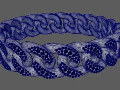 Cuban Link Bracelet with Diamonds 3D model