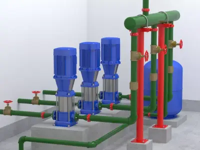 Water pumps system 3D model