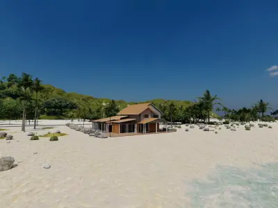 Beach Casa Scene-villa-modern house 3D model 3