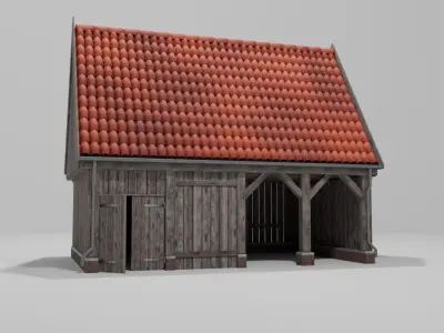 Wooden Barn  Game-Ready 3D Model with PBR Textures Low-poly 3D model
