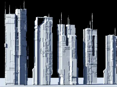 High Quality Cyberpunk Sci fi City Buildings  Low-poly 3D model