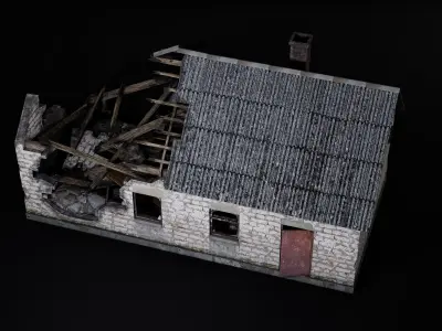 Abandoned destroyed house Low-poly 3D model