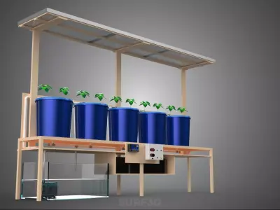 IOT SOLAR POWERED DUTCH BUCKET SYSTEM HYDROPONIC FARMING PLANT 3D model
