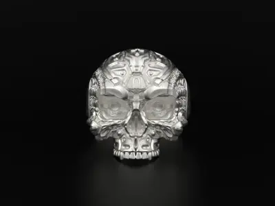 Biomechanical Skull Ring STL 3D print model