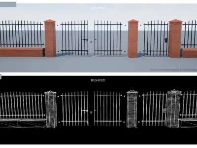 Fence - Brick - Modular Low-poly 3D model