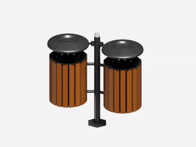 Double wooden circular cage  trash can with tap cover Low-poly 3D model