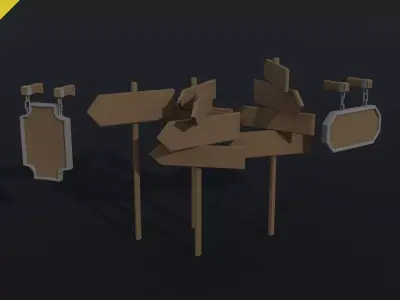 Cartoon fantasy wood sign Polygonal Style Low-poly 3D model