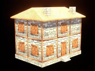 medieval house low poly village town residential house  67 Low-poly 3D model