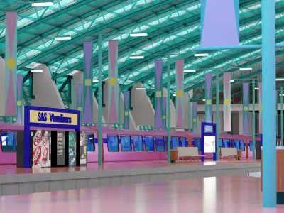 Train Stations with animated trains movement 3D model
