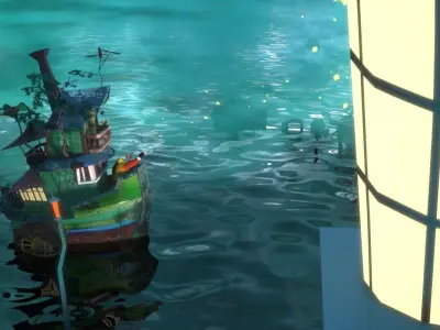 Lighthouse and Fireflies Low-poly 3D model