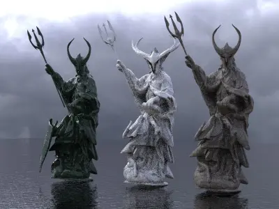 Poseidon statues with different helmets  3D model