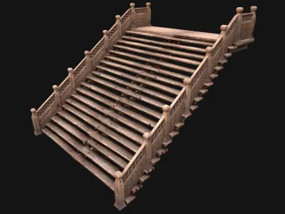 Large Medieval Wooden Staircase Low-poly 3D model