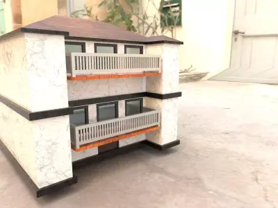 House 3d two story with balconies Low-poly 3D model