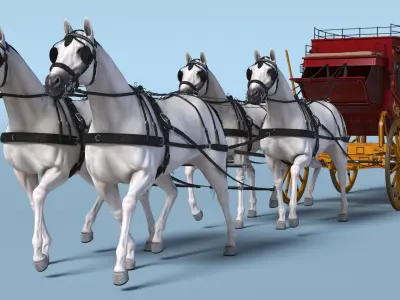  Four Horses with Stagecoach 