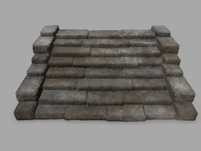 stairs 1 set of stone steps Low-poly 3D model