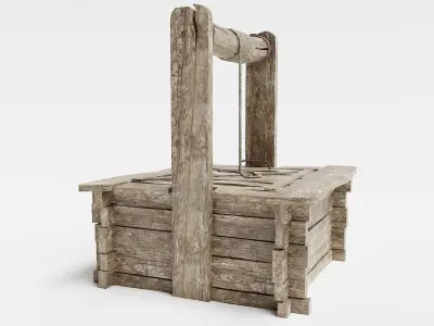 PBR old damaged wooden water well da1 Low-poly 3D model