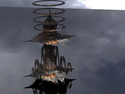Cyberpunk Fire Burning city  Low-poly 3D model