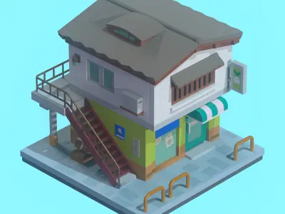 Japanese style small house Low-poly 3D model