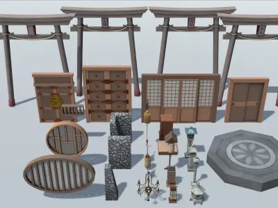 Japanese Furniture Set Low-poly 3D model