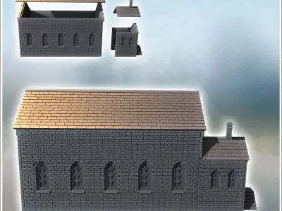 Brick warehouse with large windows and annex with door 26 - Mode 3D print model