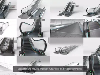 Escalator and Moving Walkway Adjustable and Rigged 3D Model Pack