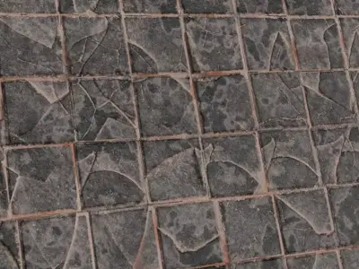 Weathered Dark Cracked Stone Floor Tiles PBR Seamless Texture