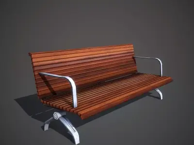 Wooden Bench Low-poly 3D model 7