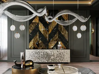 Furniture set modern living room with gold and marble accents 3D model