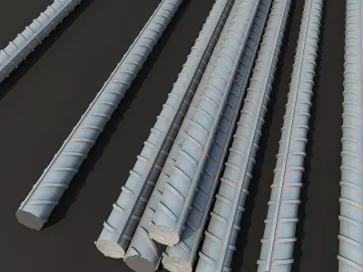Corroded steel rebar Rusty reinforcement  Building materials 3D model