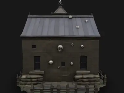 Haunted Gothic House 3D Model Stylized Horror Building Skulls Low-poly 3D model