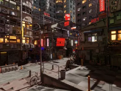 Techno Urban Streets Low-poly 3D model