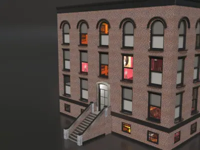 Building 1 - Brick Building with Blocks 3D model