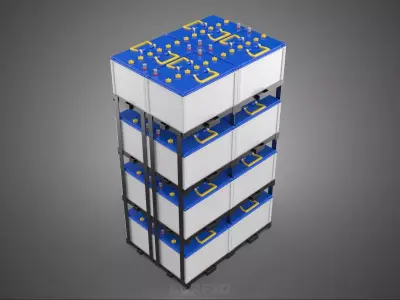 TOWER ACCU BATTERY GRID STACK TRAY RACK FRAME POWER BANK SUPPLY 3D model